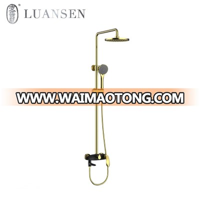 Luxurious black-gold in-wall mounted brass bathroom rain shower set for bathroom